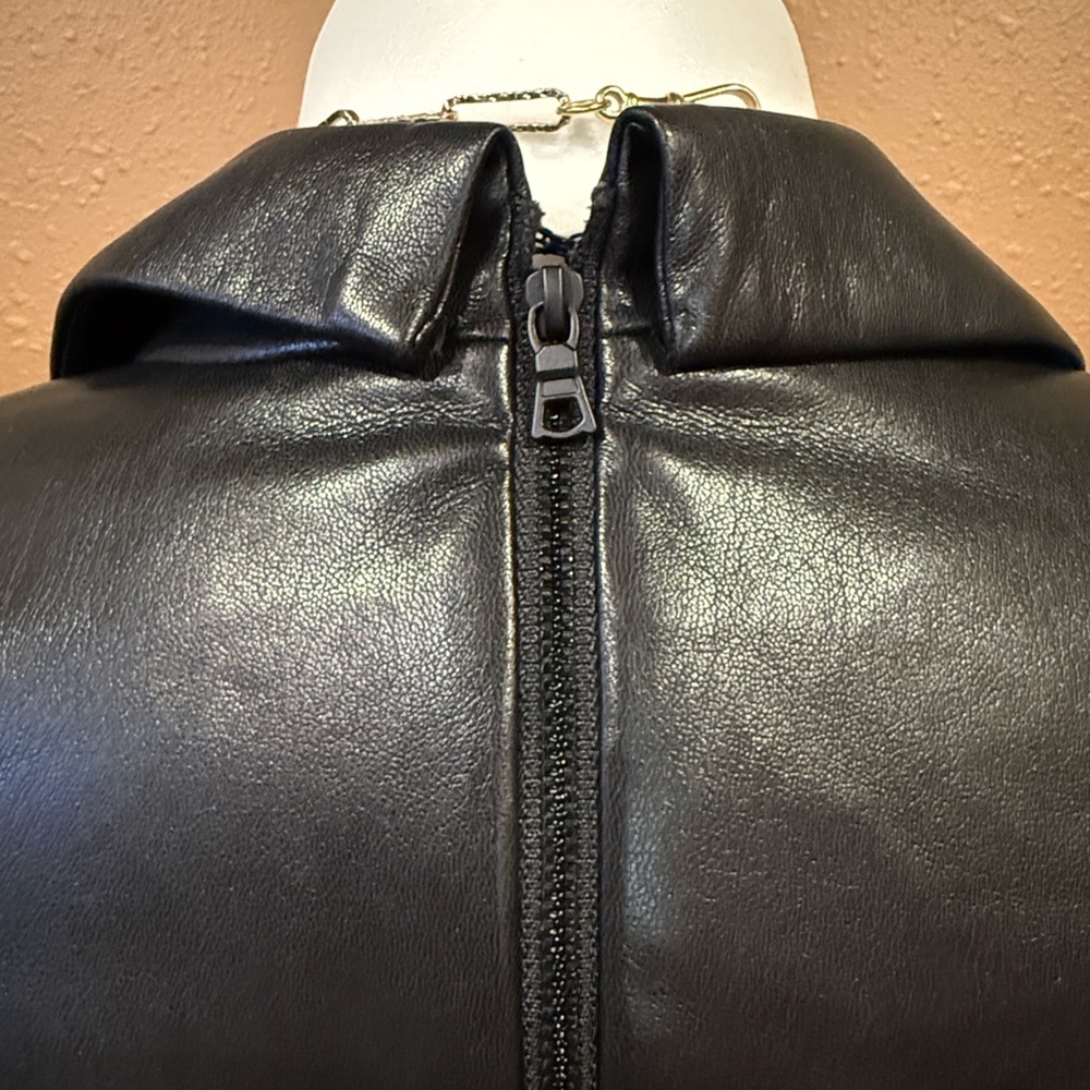 Alice + Olivia Kyrie Vegan Leather Blazer Romper | Black Faux Leather | Back Zip - Picture 5 of 10